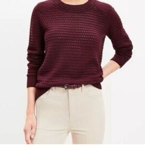 LOFT Burgundy Pointelle Crew Neck Sweater